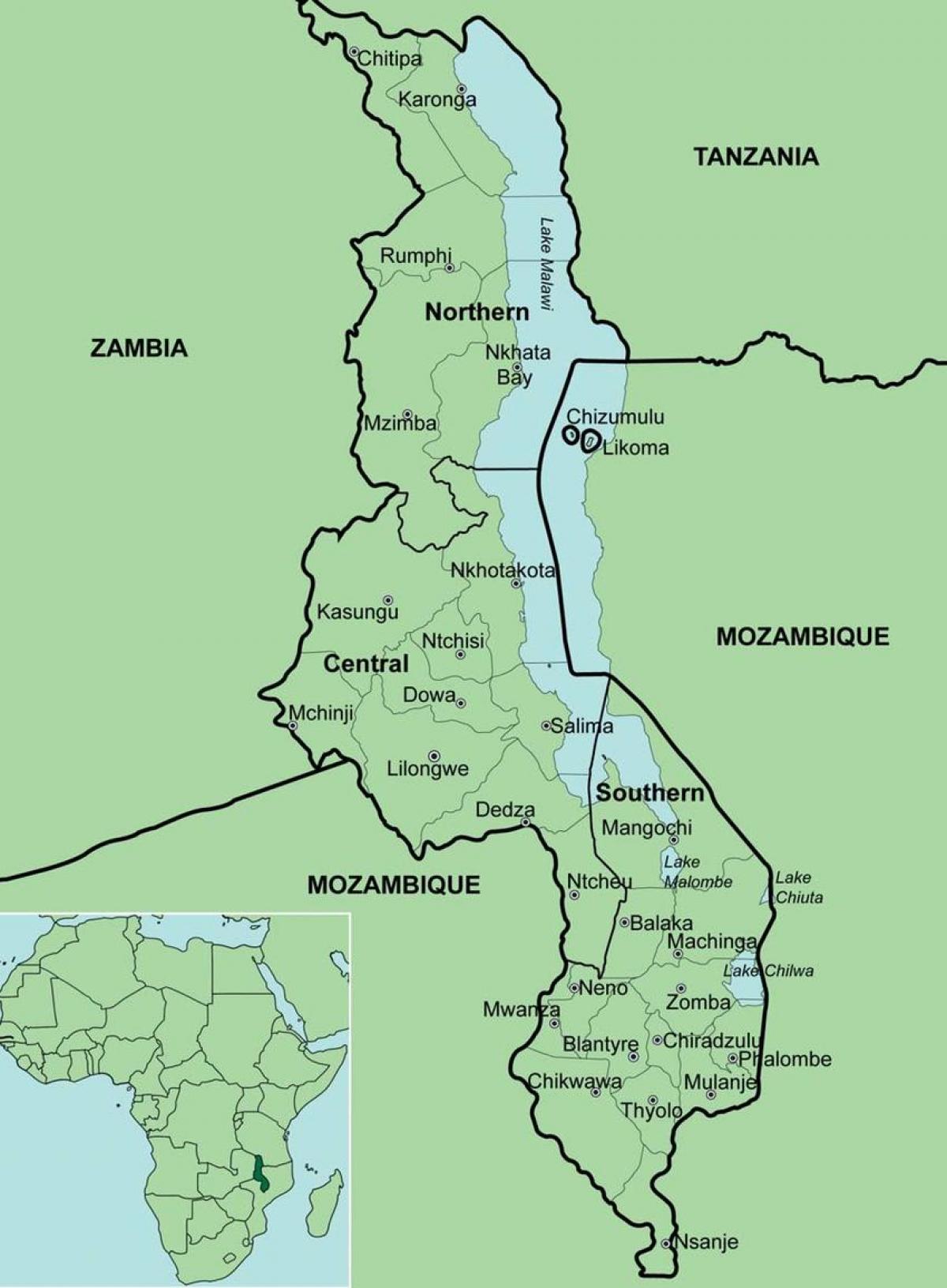kartta Malawi osoittaa piirit