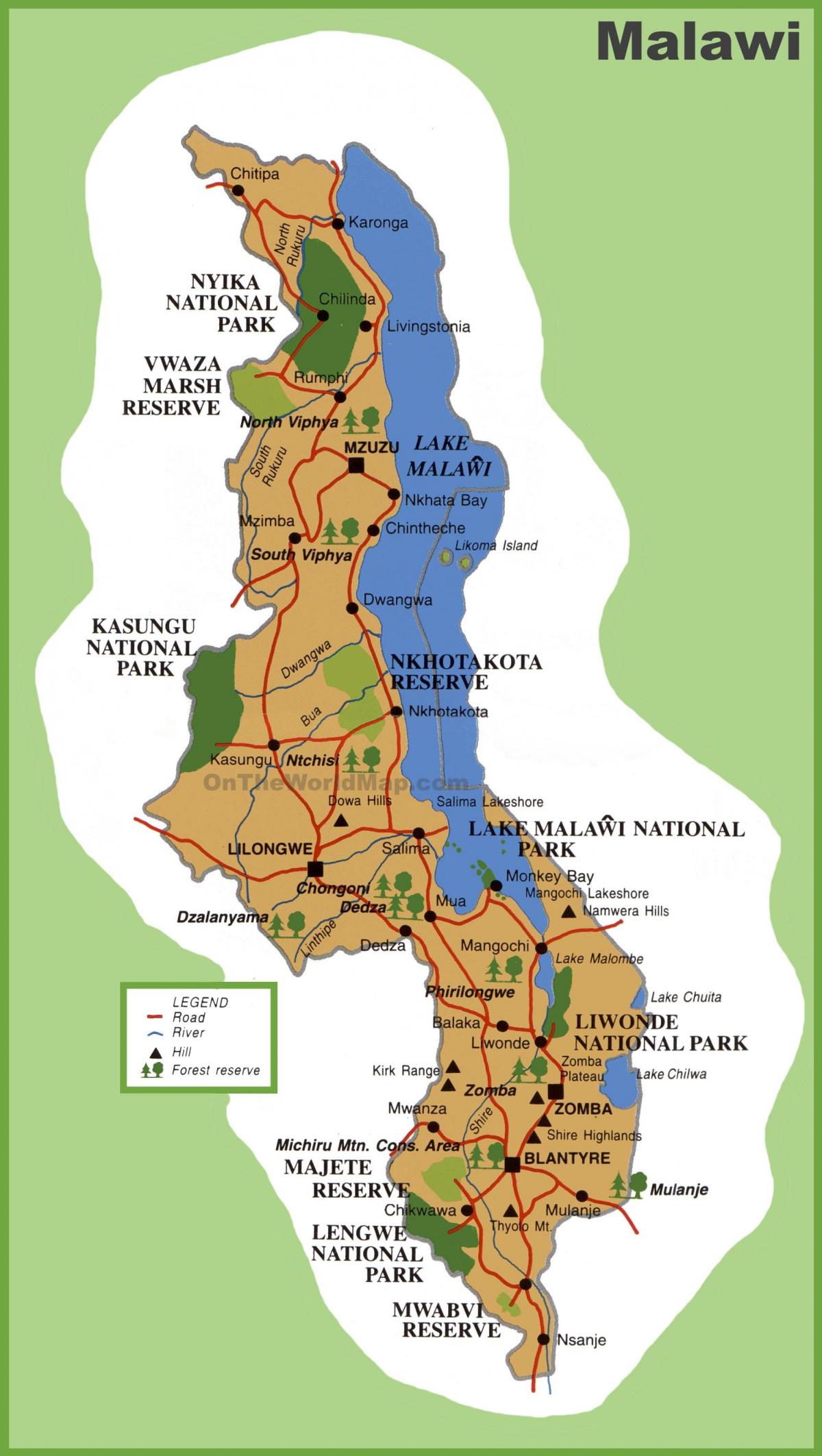 kartta Malawi ja naapurimaiden