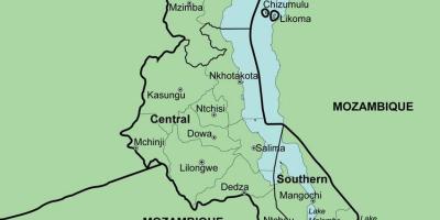 Kartta Malawi osoittaa piirit
