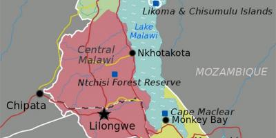 Kartta lake Malawi-afrikka