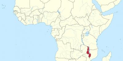 Afrikan kartan osoittaa Malawissa