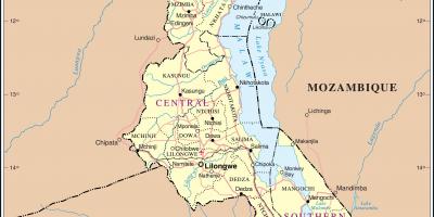 Kartta Malawi osoittaa tiet